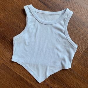 Baby Blue Ribbed Sleeveless Top with Triangle Hem